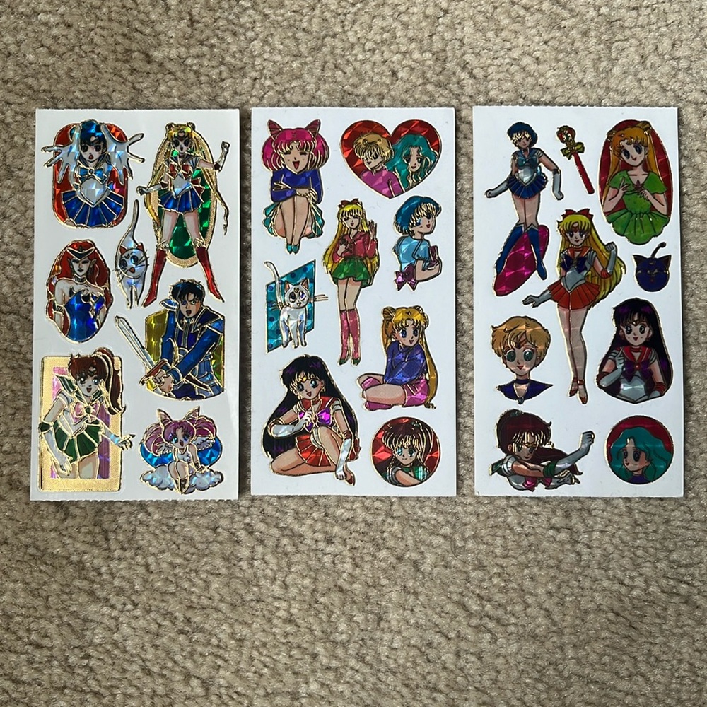 Set of Three (3) Vintage 90s Prismatic Sailor Moon Stickers